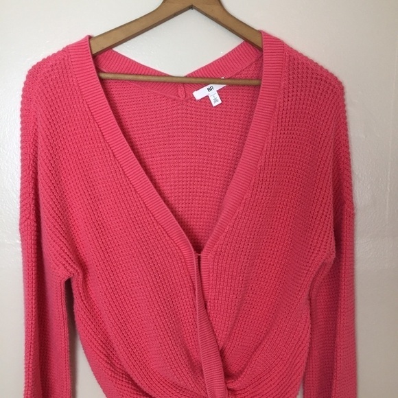 [BP.] Small Pink Knit Knotted Front Deep V-Neck Sweater - Picture 2 of 8